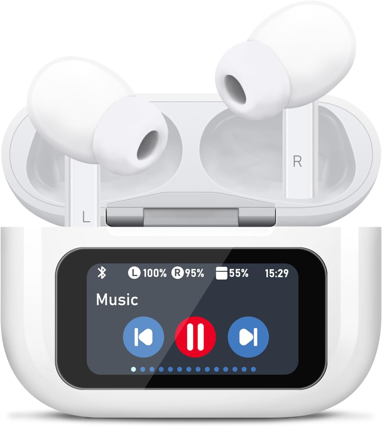 Bluetooth 5.4 Wireless Earbuds – ANC ENC Noise Cancelling In-Ear Headphones with Touch Screen & Microphone for Android/iOS
